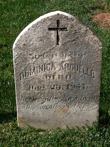 Tombstone for Dominica Concepción Marcela Argüello in St. Dominics Cemetery - Benicia - View 1