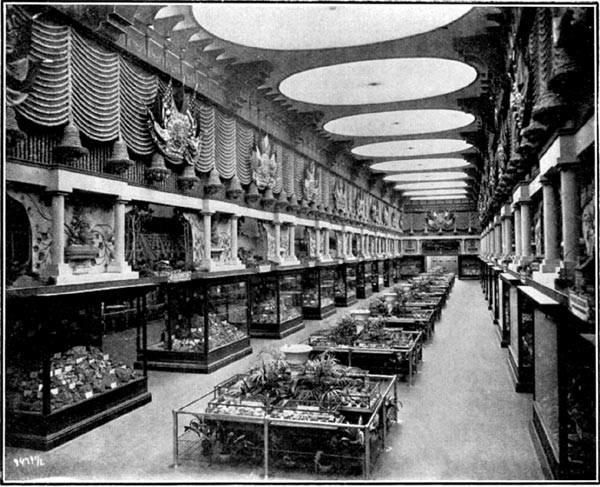 The Main Corridor, showing part of the Mineral Exhibit and illustrating the Decoration Scheme throughout the building.