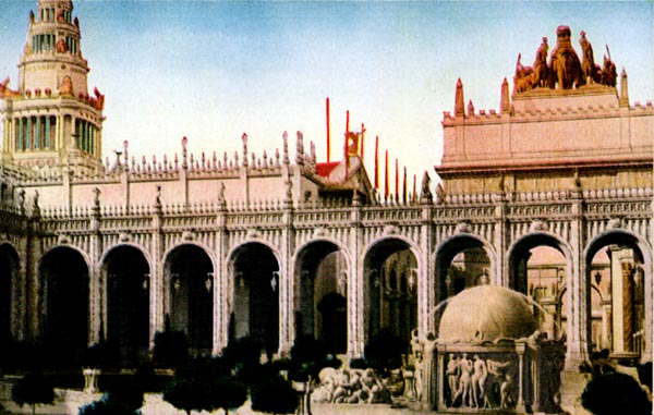 Section Court of Ages, showing Tower of Jewels and Arch of the Rising Sun in distance. The Fountain of Earth in the foreground.