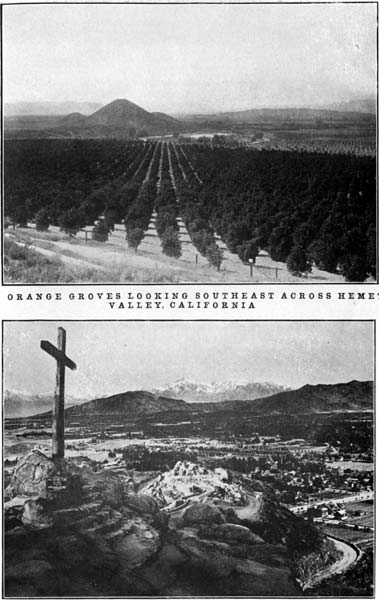 Orange Groves Looking Southeast Across Hemet Valley, California and View from Serra Memorial Cross, Huntington Drive, Rubuidoux Mountain, Riverside
