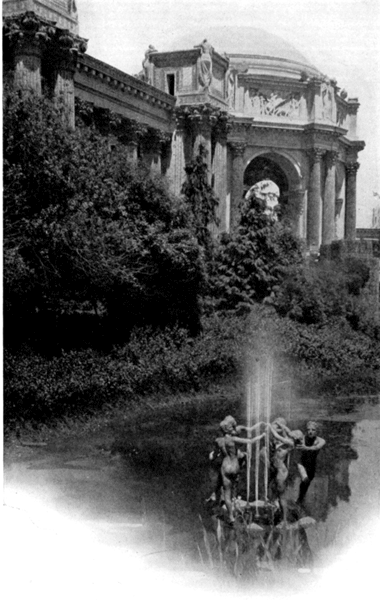 Palace of Fine Arts with the Lagoon and Fountain of the Wind and Spray