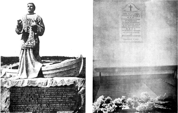 Monument Erected at Monterey to Junipero Serra (left) and Graves of Fathers Serra, Crepsi and Lasuen within the Altar Rail at Nuestra de Carmel at Monterey